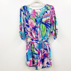 Yumi Kim Silk Tropical Print Short Romper Sz S